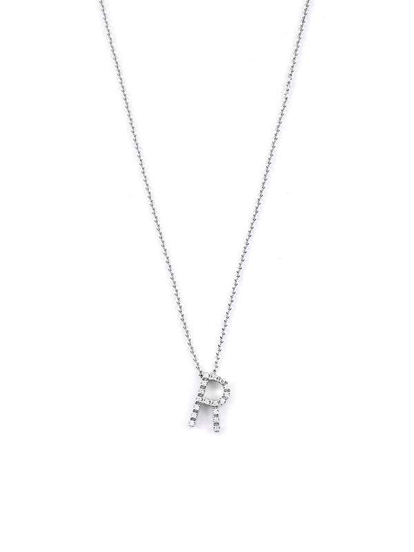 GIROCOLLO LETTERA R IN ORO BIANCO 18KT CON DIAMANTI