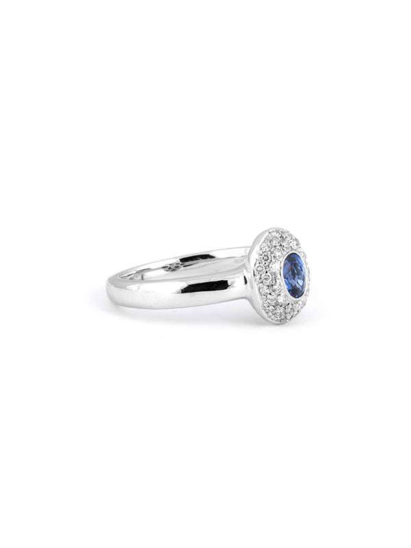 ANELLO IN ORO BIANCO 18KT CON DIAMANTI E ZAFFIRO