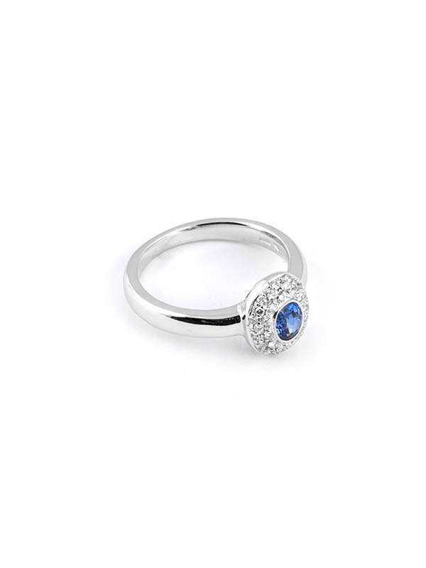 ANELLO IN ORO BIANCO 18KT CON DIAMANTI E ZAFFIRO