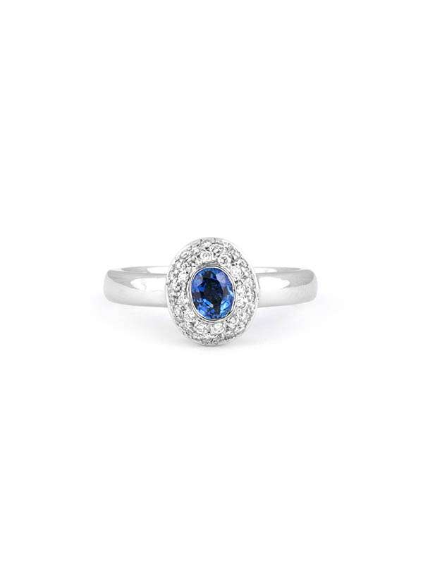 ANELLO IN ORO BIANCO 18KT CON DIAMANTI E ZAFFIRO