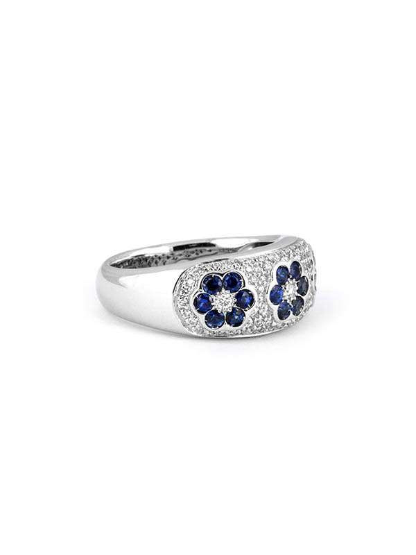 ANELLO IN ORO BIANCO 18KT CON DIAMANTI E ZAFFIRI
