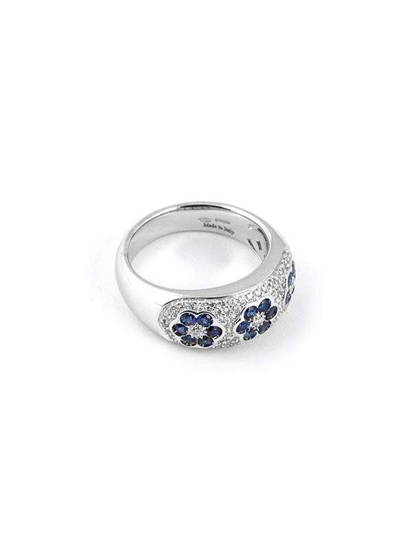 ANELLO IN ORO BIANCO 18KT CON DIAMANTI E ZAFFIRI