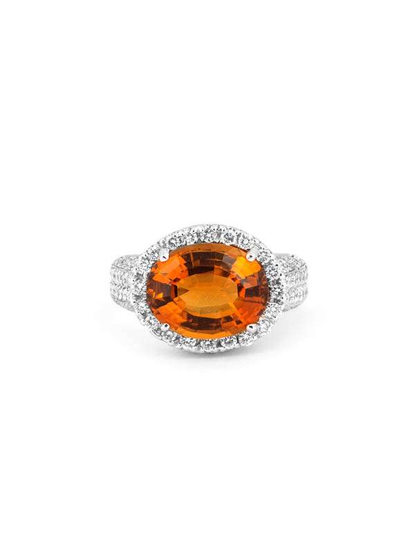ANELLO IN ORO BIANCO 18KT CON DIAMANTI E QUARZO CITRINO