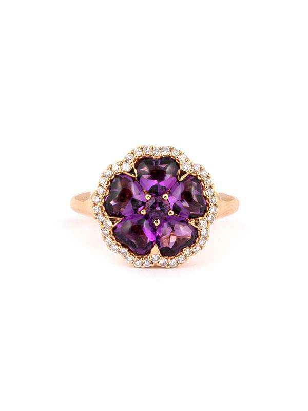 ANELLO IN ORO ROSA 18KT CON DIAMANTI E AMETISTA