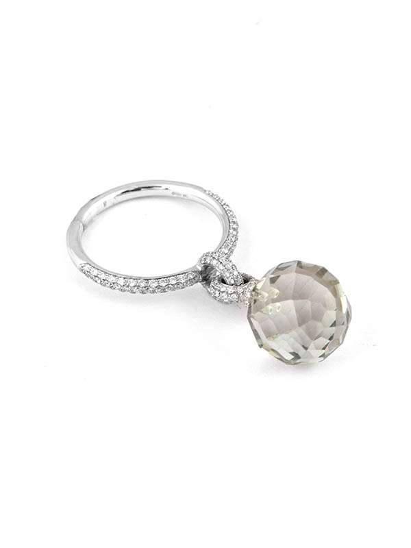ANELLO FANTASIA IN ORO BIANCO 18KT CON DIAMANTI  E QUARZO
