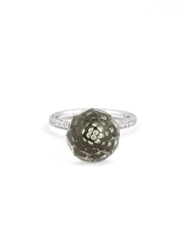 ANELLO FANTASIA IN ORO BIANCO 18KT CON DIAMANTI  E QUARZO