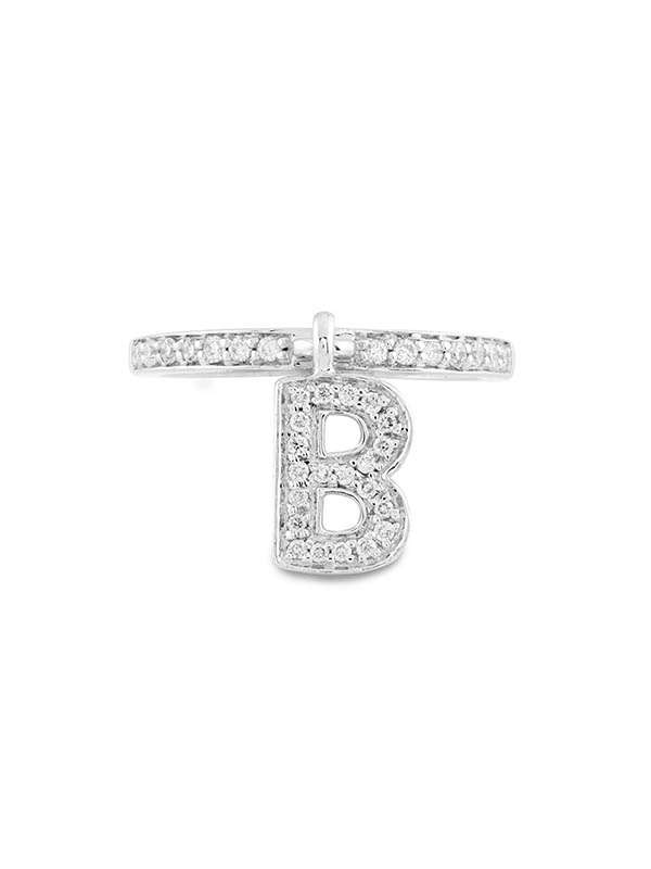 ANELLO FANTASIA CON LETTERA B IN ORO BIANCO 18KT E DIAMANTI