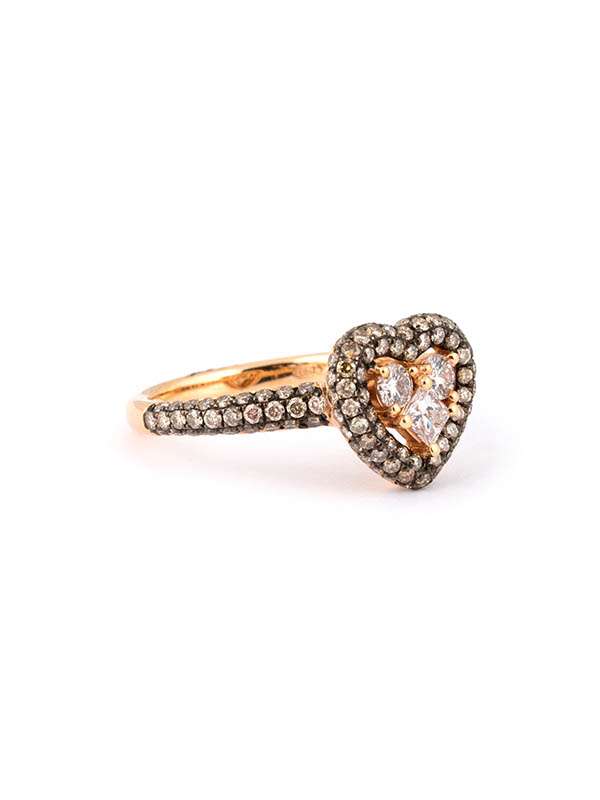 ANELLO FANTASIA A CUORE IN ORO ROSA 18KT CON DIAMANTI E DIAMANTI BROWN