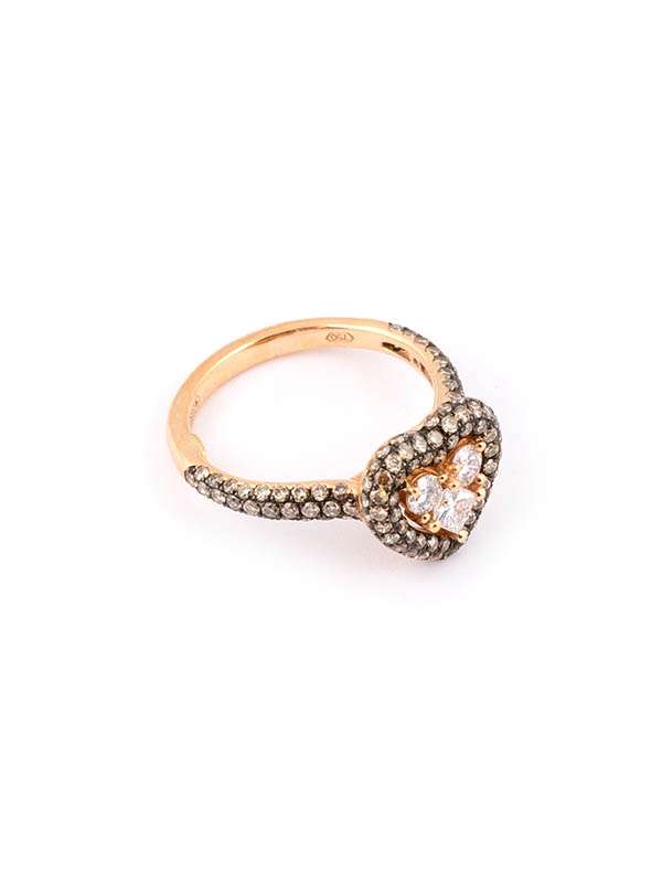 ANELLO FANTASIA A CUORE IN ORO ROSA 18KT CON DIAMANTI E DIAMANTI BROWN