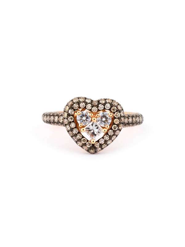 ANELLO FANTASIA A CUORE IN ORO ROSA 18KT CON DIAMANTI E DIAMANTI BROWN
