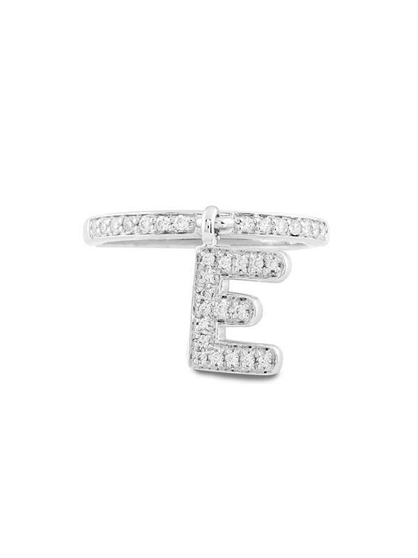 ANELLO FANTASIA CON LETTERA E IN ORO BIANCO 18KT E DIAMANTI