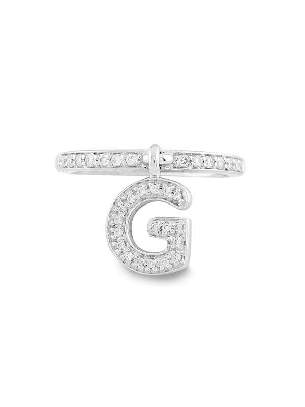 ANELLO FANTASIA CON LETTERA G IN ORO BIANCO 18KT E DIAMANTI