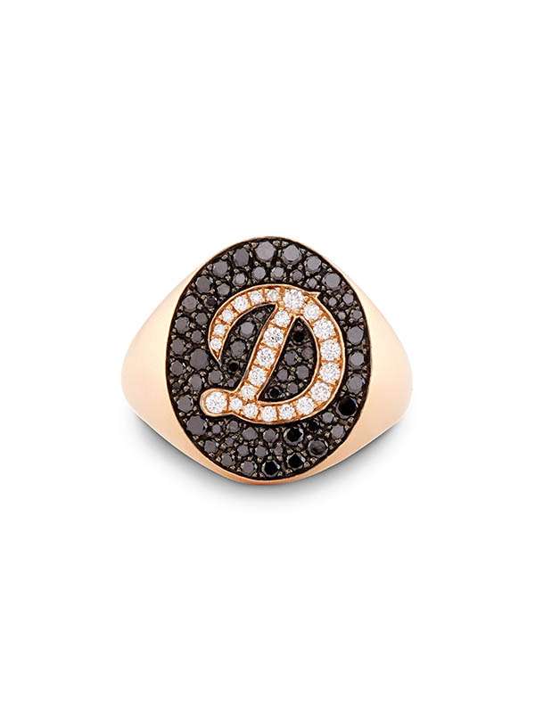 ANELLO PAVE CON LETTERA D IN ORO ROSA 18KT CON DIAMANTI