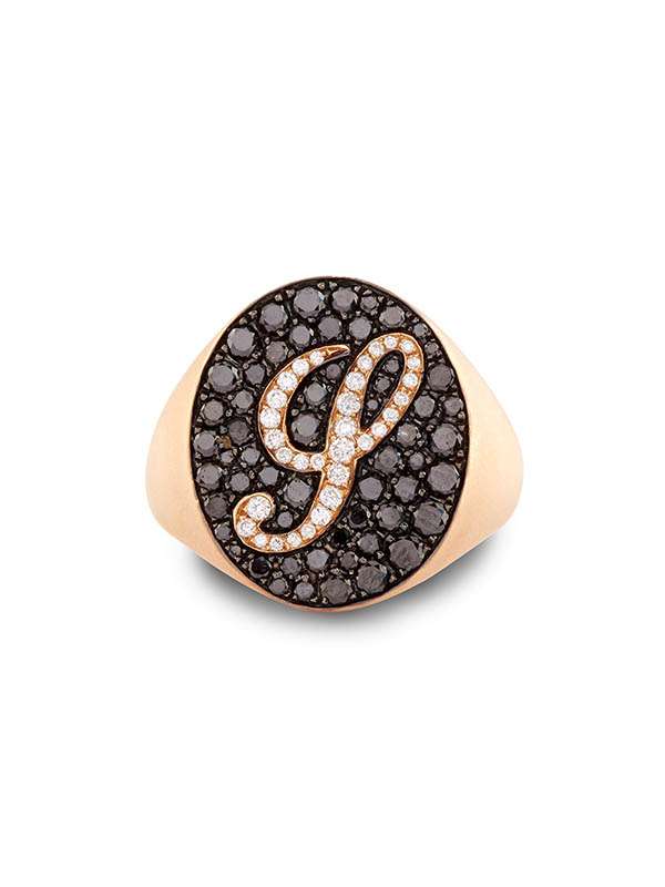 ANELLO PAVE CON LETTERA S IN ORO ROSA 18KT CON DIAMANTI
