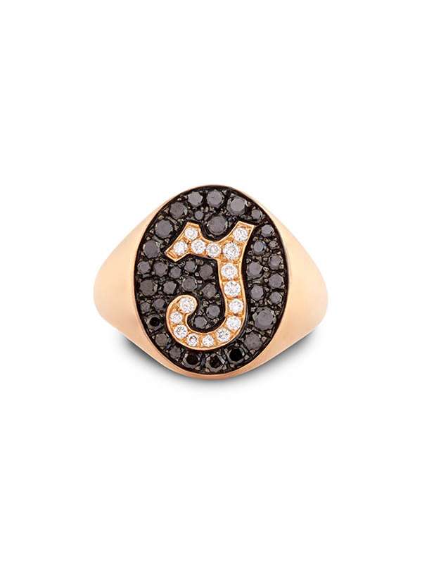 ANELLO PAVE' IN ORO ROSA 18KT LETTERA I CON DIAMANTI
