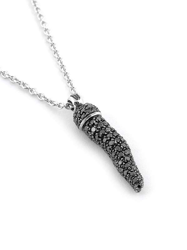 GIROCOLLO IN ORO BIANCO 18KT CON DIAMANTI NERI CORNO MIGNONNE PAVE'