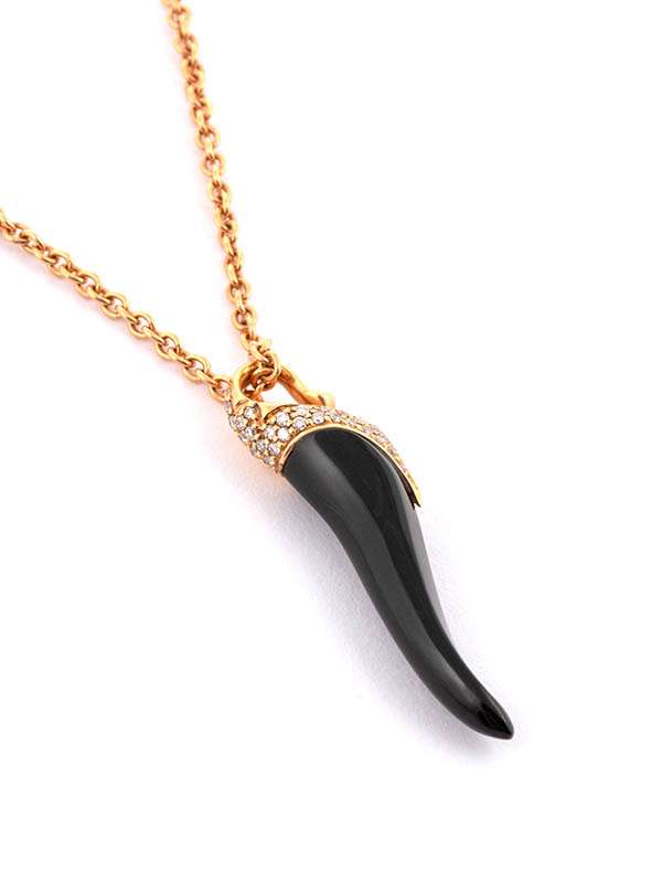 GIROCOLLO IN ORO ROSA 18KT CON DIAMANTI E ONICE CORNETTO