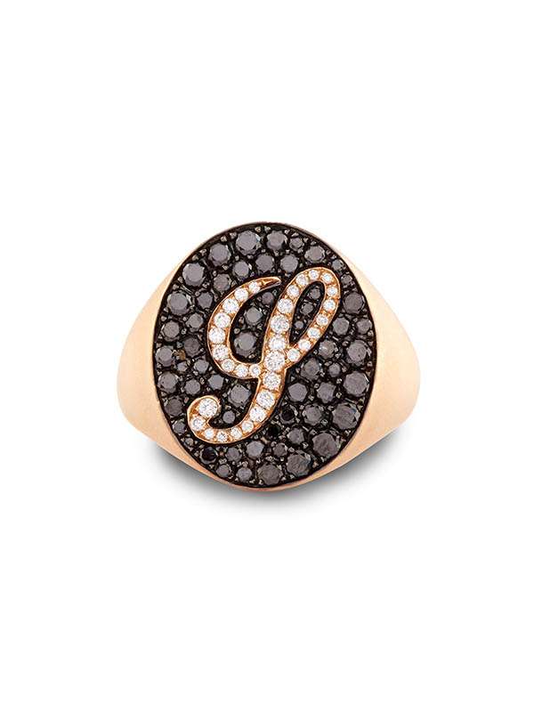 ANELLO PAVE' IN ORO ROSA 18KT LETTERA S CON DIAMANTI