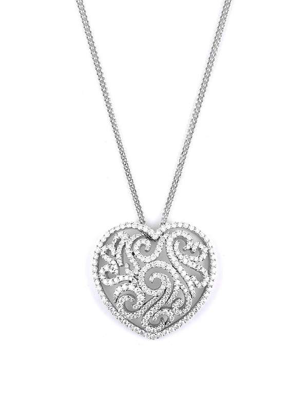 GIROCOLLO IN ORO BIANCO 18KT CON CUORE E DIAMANTI