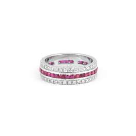 FEDINA IN ORO BIANCO 18KT CON DIAMANTI E RUBINI TUTTO GIRO
