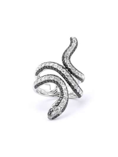 ANELLO SERPENTE IN ORO BIANCO 18KT CON DIAMANTI E DIAMANTI NERI