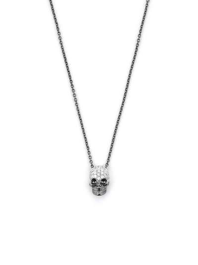 GIROCOLLO IN ORO BIANCO 18KT RODIATO NERO CON TESCHIO E DIAMANTI BIANCHI