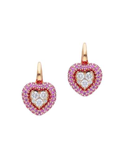 ORECCHINI IN ORO ROSA 18KT CUORE CON DIAMANTI E ZAFFIRI ROSA