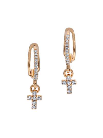 ORECCHINI IN ORO ROSA 18KT CROCE CON DIAMANTI