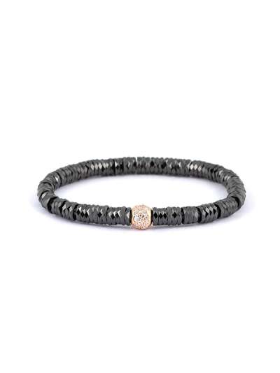 BRACCIALE ELASTICO IN CERAMICA NERA CON SFERA IN ORO ROSA 18KT E DIAMANTI BIANCHI