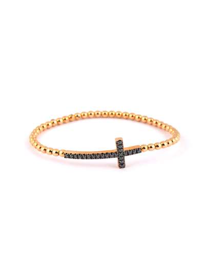BRACCIALE A MOLLA PALLINE IN ORO ROSA 18KT CROCE CON DIAMANTI NERI