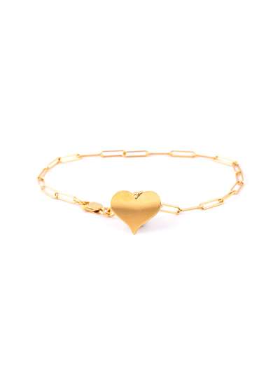 BRACCIALE A MAGLIA ALLUNGATA SOTTILE CON PENDENTE A CUORE IN ORO GIALLO 18KT