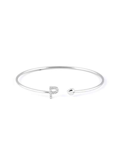 BRACCIALE RIGIDO IN ORO BIANCO 18KT CON CUORE E LETTERA P DI DIAMANTI