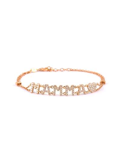BRACCIALE IN ORO ROSA 18KT SCRITTA MAMMA E CUORE CON DIAMANTI BIANCHI