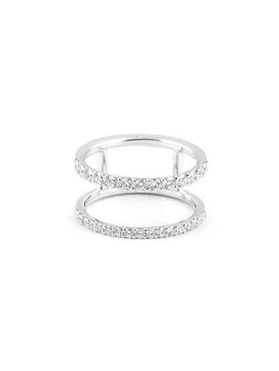 ANELLO IN ORO BIANCO 18KT CON DUE FILE DI DIAMANTI BIANCHI