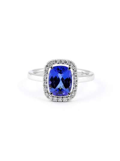 ANELLO IN ORO BIANCO 18KT CON DIAMANTI E TANZANITE BLU