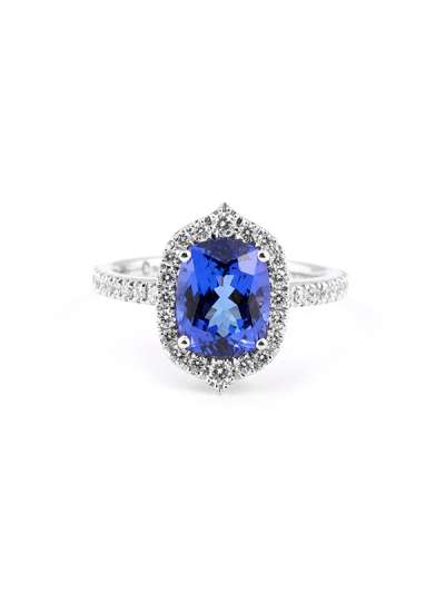 ANELLO IN ORO BIANCO 18KT CON DIAMANTI E TANZANITE BLU