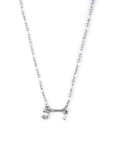 GIROCOLLO IN ORO BIANCO 18KT LUCCHETTO E CHIAVE CON DIAMANTI TAGLIO MULTIPLO