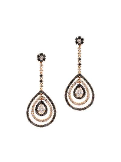 ORECCHINI IN ORO ROSA 18KT GOCCE CON DIAMANTI BIANCHI E DIAMANTI NERI