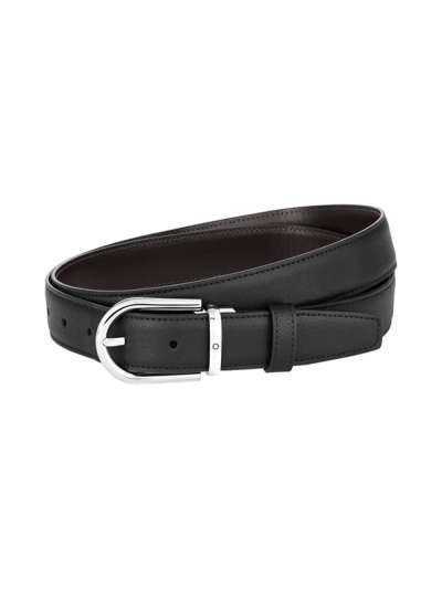 CINTURA MONTBLANC REVERSIBILE IN PELLE NERA/MARRONE 30MM CON FIBBIA A FERRO DI CAVALLO ID. 128757