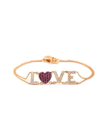 BRACCIALE IN ORO ROSA 18KT SCRITTA LOVE CON DIAMANTI BIANCHI E RUBINI