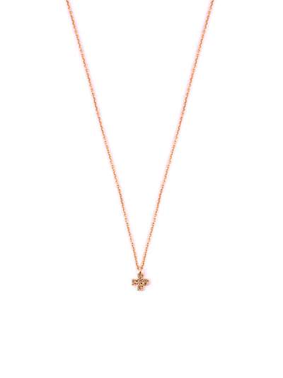 GIROCOLLO IN ORO ROSA 18KT CROCE DI DIAMANTI BROWN