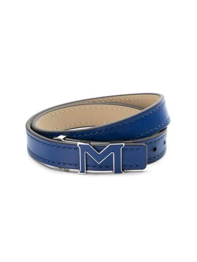 BRACCIALE LOGO MONTBLANC M IN PELLE BLU E ACCIAIO ID. 129500