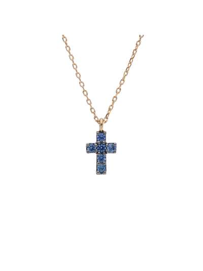 GIROCOLLO IN ORO ROSA 18KT CON CROCE DI ZAFFIRI BLU