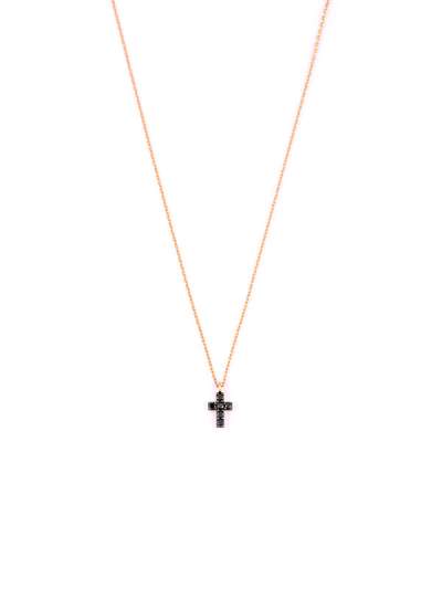 GIROCOLLO IN ORO ROSA 18KT CROCE DI DIAMANTI NERI