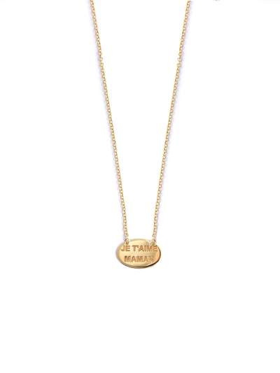 GIROCOLLO IN ORO GIALLO 9KT OVALE IN LASTRA SCRITTA JE T'AIME MAMAN