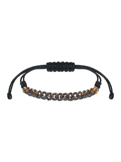 BRACCIALE CORDINO E GROUMETTE IN ORO ROSA 18KT CON DIAMANTI NERI