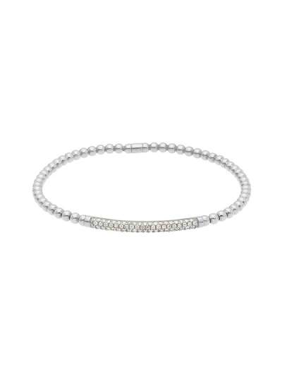 BRACCIALE ELASTICO PALLINE IN ORO BIANCO 18KT BARRETTA CON DIAMANTI