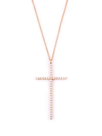 GIROCOLLO IN ORO ROSA 18KT CROCE DI DIAMANTI BIANCHI