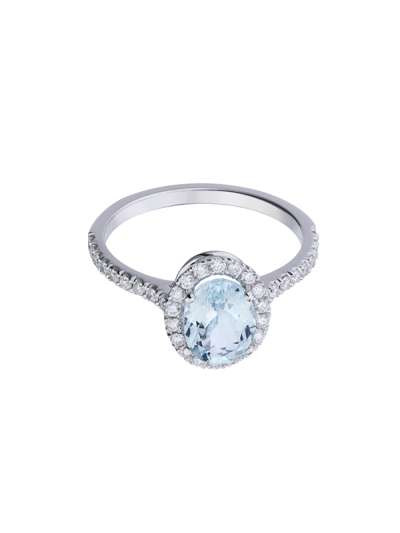 ANELLO IN ORO BIANCO 18KT CON ACQUA MARINA OVALE E DIAMANTI