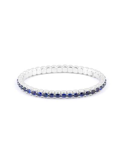 BRACCIALE TENNIS ELASTICO IN ORO BIANCO 18KT CON ZAFFIRI BLU E DIAMANTI